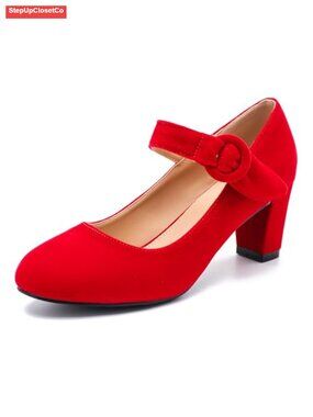 Vintage Chunky Heel Mary Jane Pumps Ankle Strap PU Upper Dress Shoes